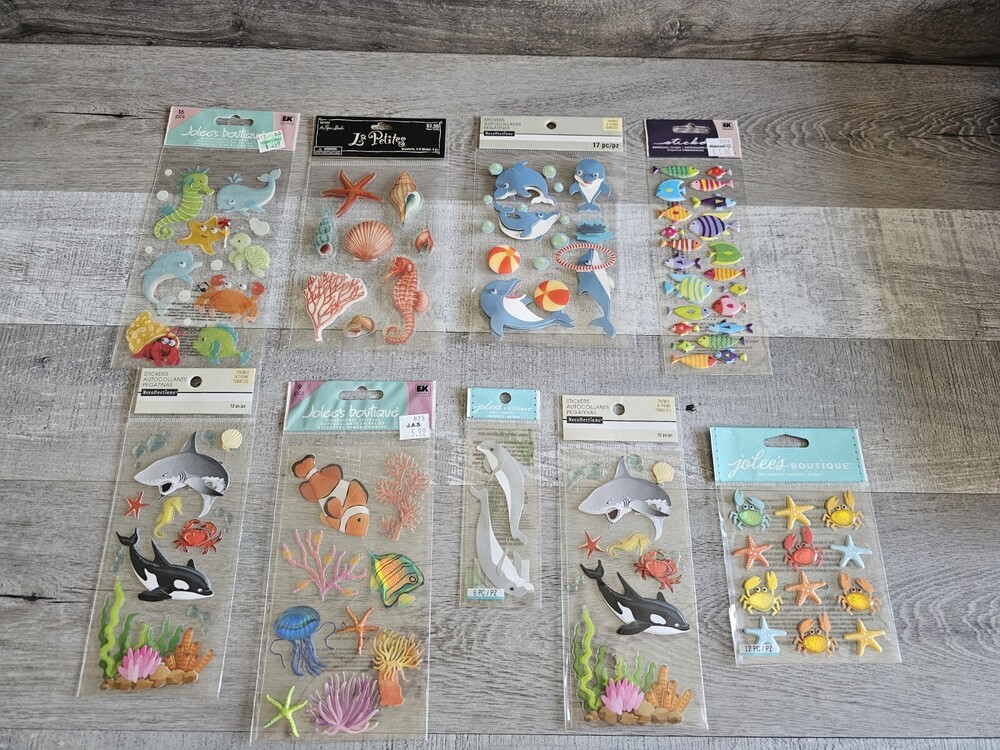 Sticker Lot Ocean Fish Sharks Dolphins Beach Scrapbooking 3D Stickers RARE #43